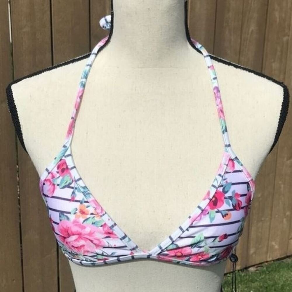 Wildfox NWT So 90’s Retro Floral Stripe String Bikini Top Size XS - Pink/White